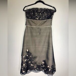 White House Black Market Elegant Black and Cream Lace Chemise